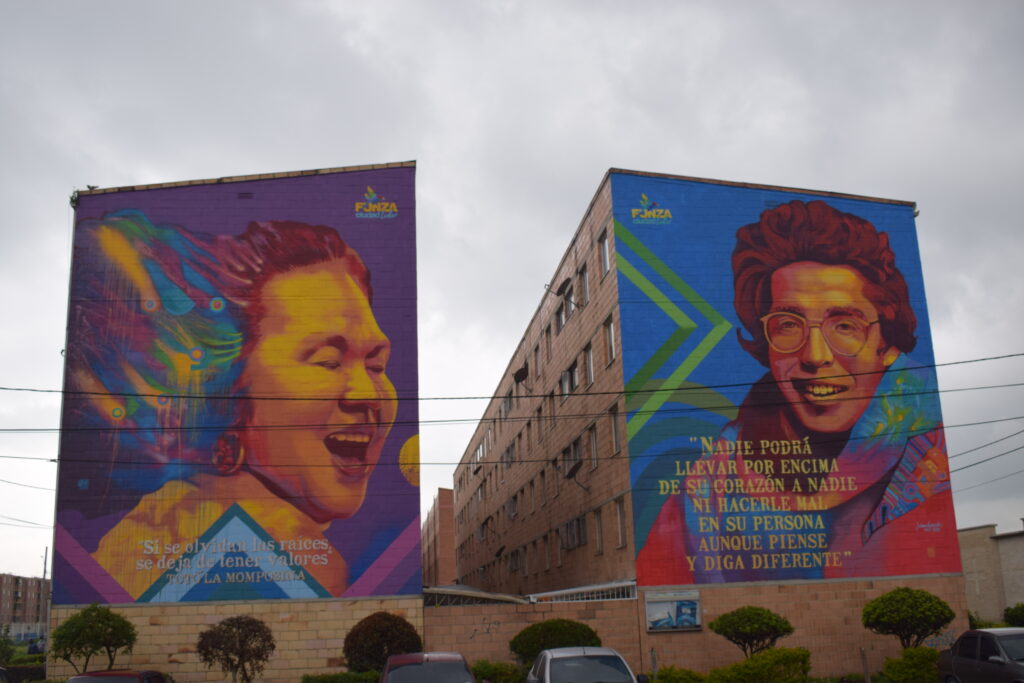 A través del arte se busca plasmar mensajes que contribuyan a la cultura ciudadana en Funza, como se evidencia en estas pinturas, en el sector de Las Mangas, obras del artista Guacheart. Foto: Lorena Salazar Barbosa 